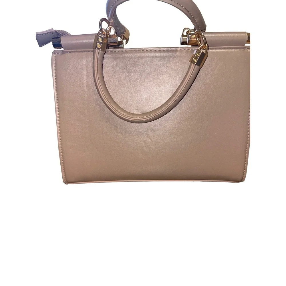 Bebe Nola Satchel‎ Taupe Gold Zipper Classy Handbag Cocktail Party